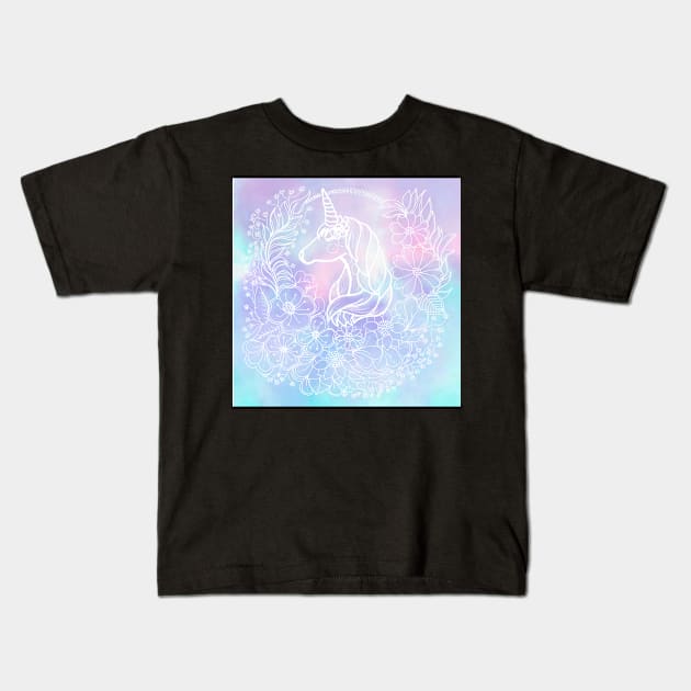 Peaceful Floral Unicorn Kids T-Shirt by Nathalodi